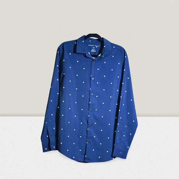 Navy Perry Ellis Button-Up –White Floral Print - Picture 1 of 3